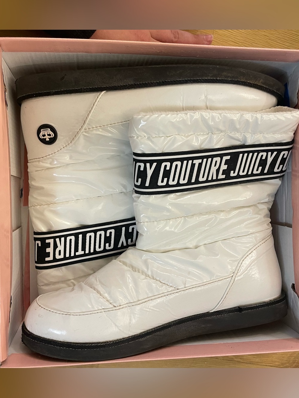 Juicy Couture White Puffy Logo Strap Winter Boots